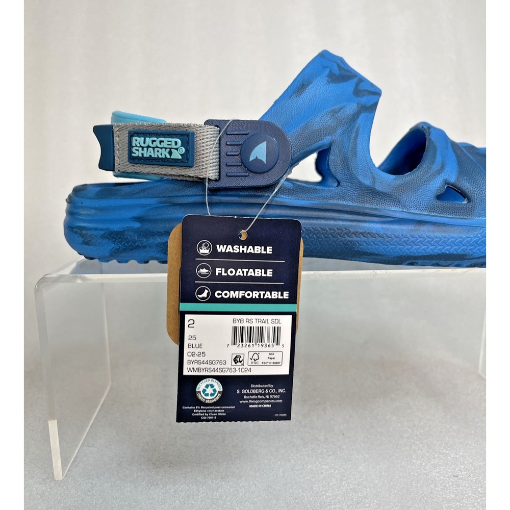 Rugged Shark Adventure Trail Blue Sandals Floatable Washable Boys Size 2 NEW - Picture 15 of 16